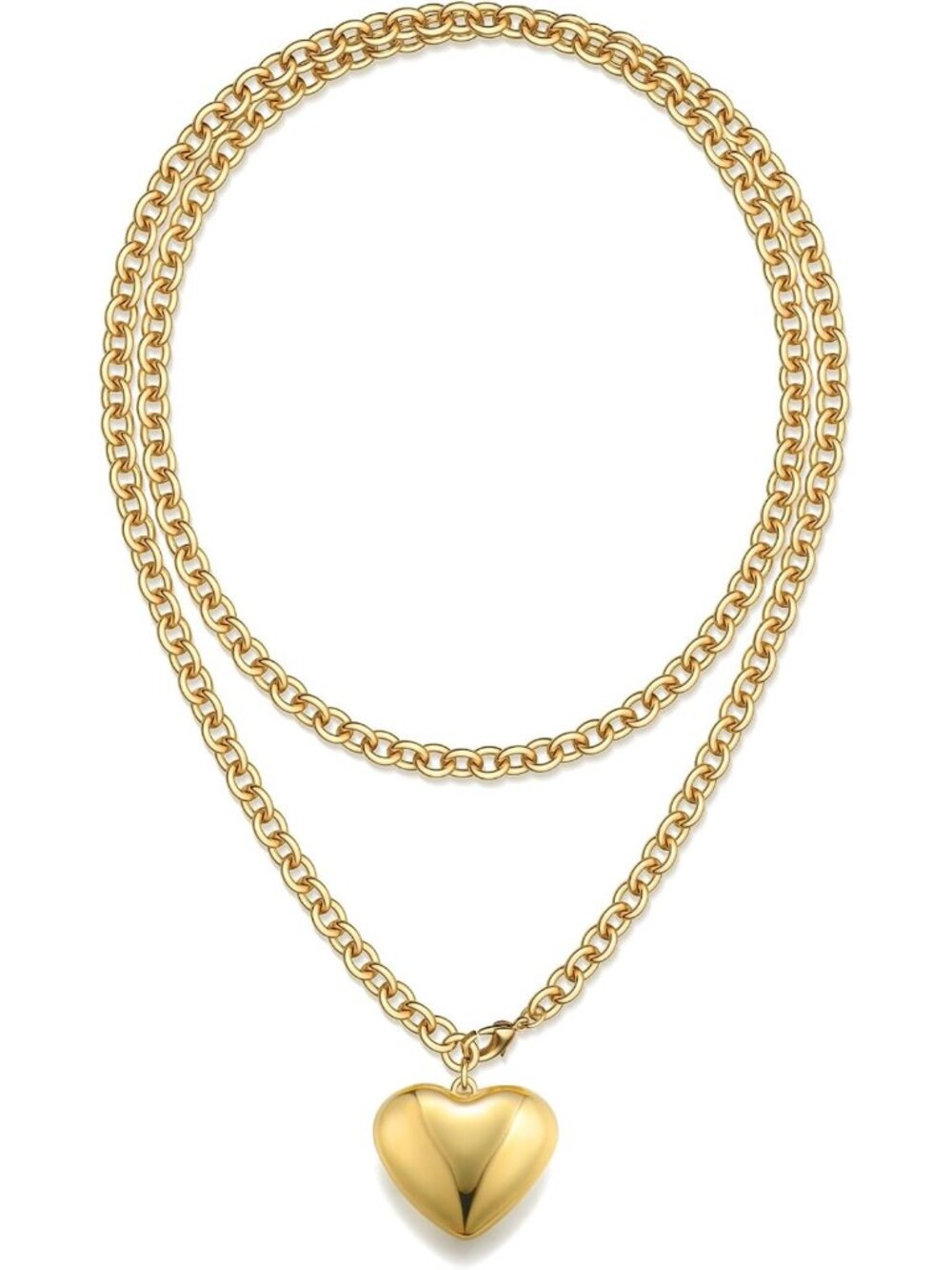 Chunky Gold Heart Necklace for Women | Long Layered Puffy Heart Jewelry
